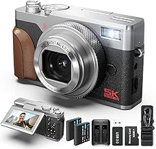 NBD 64MP Digital Camera with 5K Vlogging Capability, 180° Flip Screen, 18X Zoom - Compact Point and Shoot Camera for Beginners, Includes 32GB SD Card and 2 Batteries (Silver)