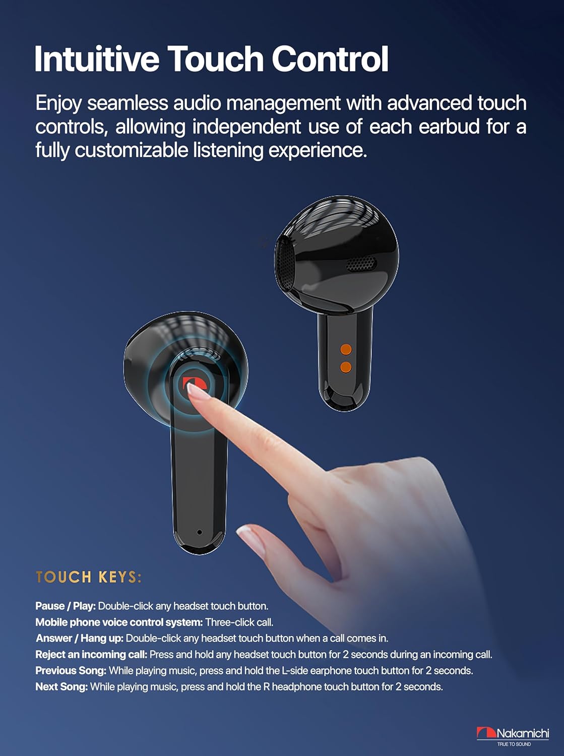 Nakamichi Clover True Wireless Stereo TWS Earbuds With Low Latency Bluetooth 5.3 Connection Fast Charging Touch Control Charging Case Black-5