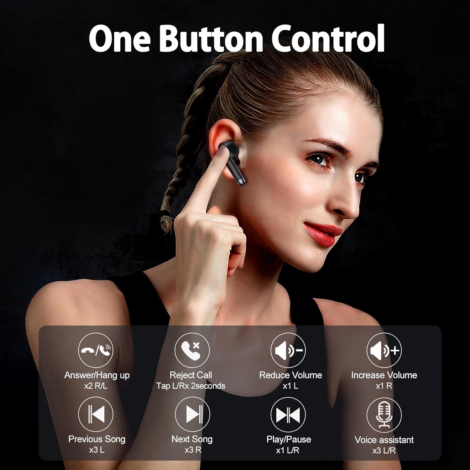 OSCAL Hibuds5 Mini Wireless Bluetooth Headphones 5.3, Touch Sensors In Ear Headphones, IPX7 Waterproof Noise Cancelling Headphones Sport for iPhone/Samsung/Android-5