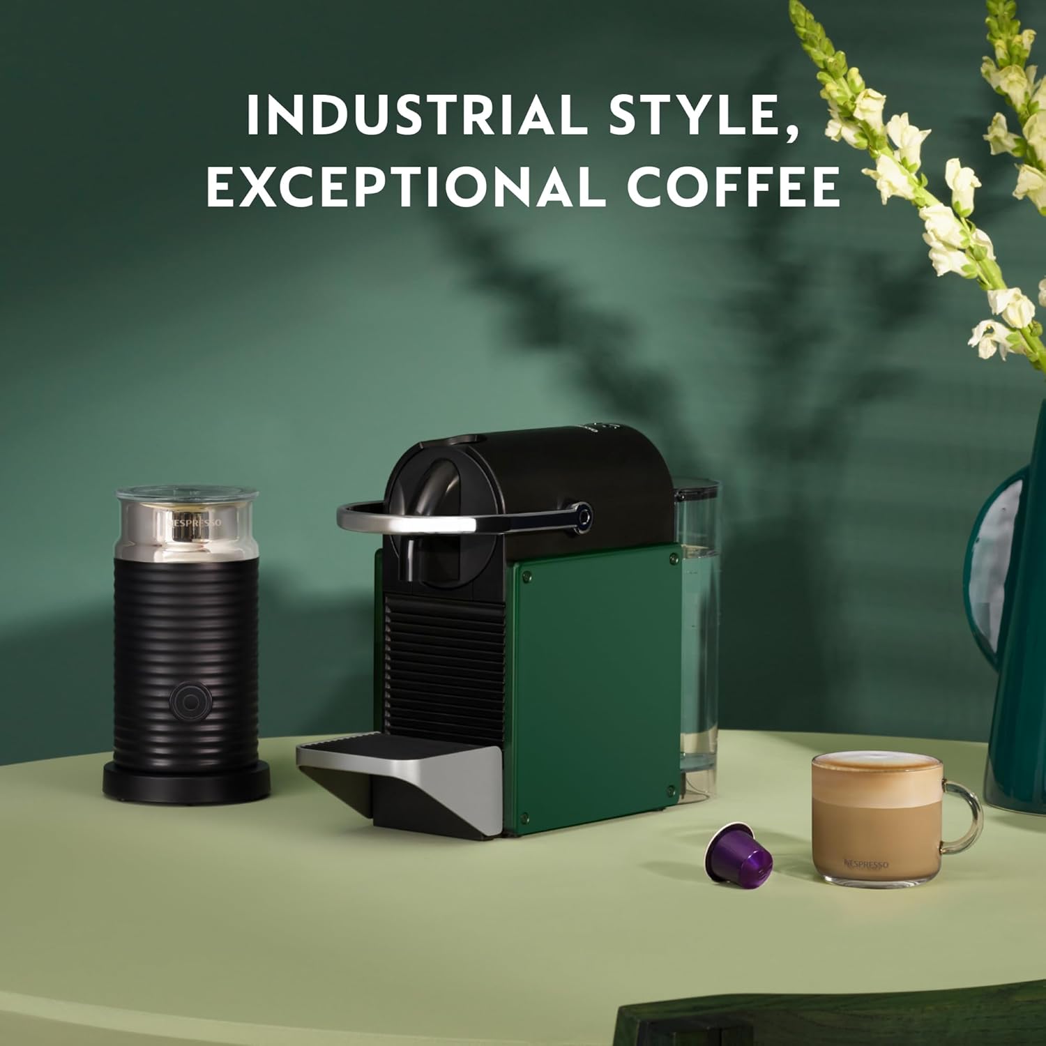 Nespresso Pixie Pod Coffee Machine, Compact Espresso Maker for Original Pods, 19-Bar High Pressure, Fast Heat-Up, Energy Saving, Auto Shut-Off, Recyclable Pods by Krups in Dark Green XN3063G0-4