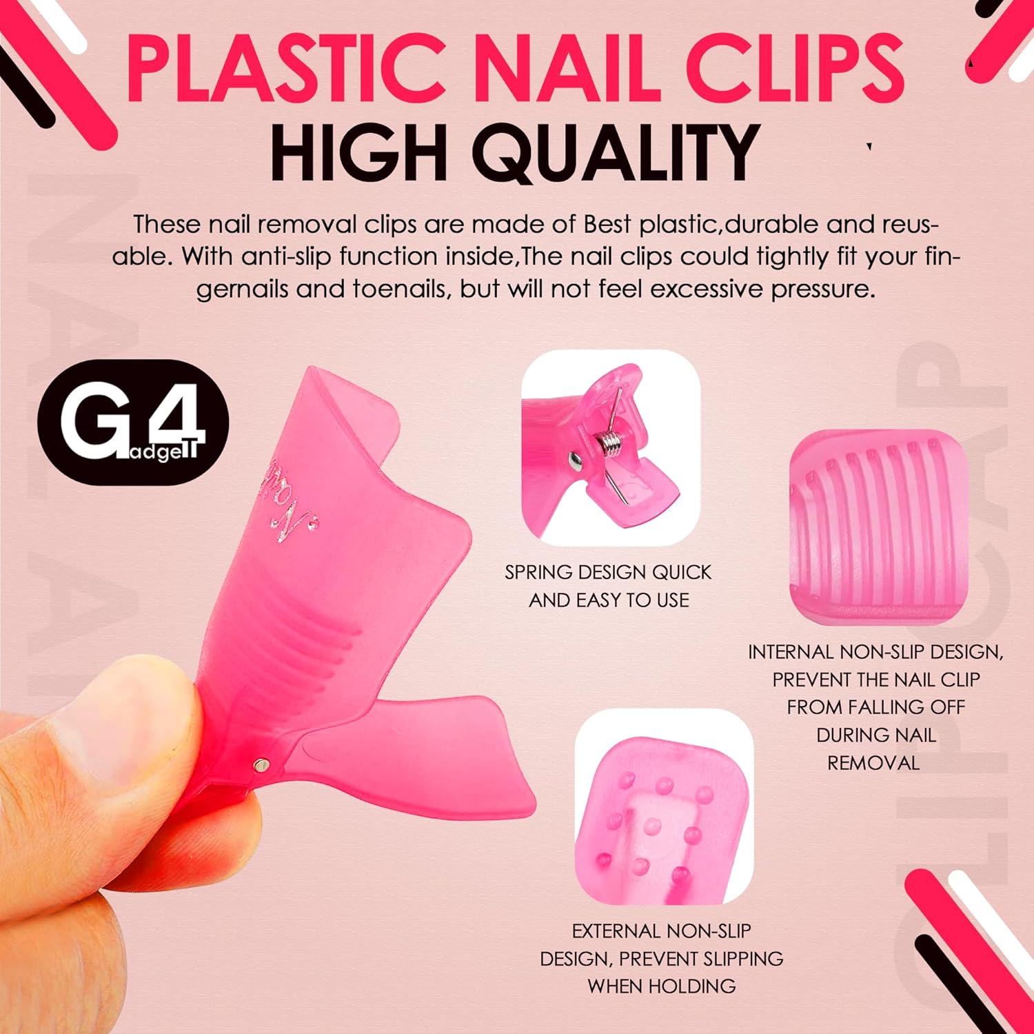 G4GADGET 10 PCS Nail Polish Remover Clips – Soak Off Gel, Acrylic & UV Nail Polish Removal, Reusable & Anti-Slip Rose Red Clips for Fingers & Toenails-2