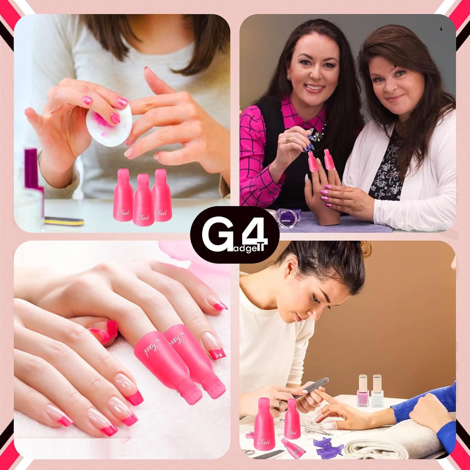 G4GADGET 10 PCS Nail Polish Remover Clips – Soak Off Gel, Acrylic & UV Nail Polish Removal, Reusable & Anti-Slip Rose Red Clips for Fingers & Toenails-6