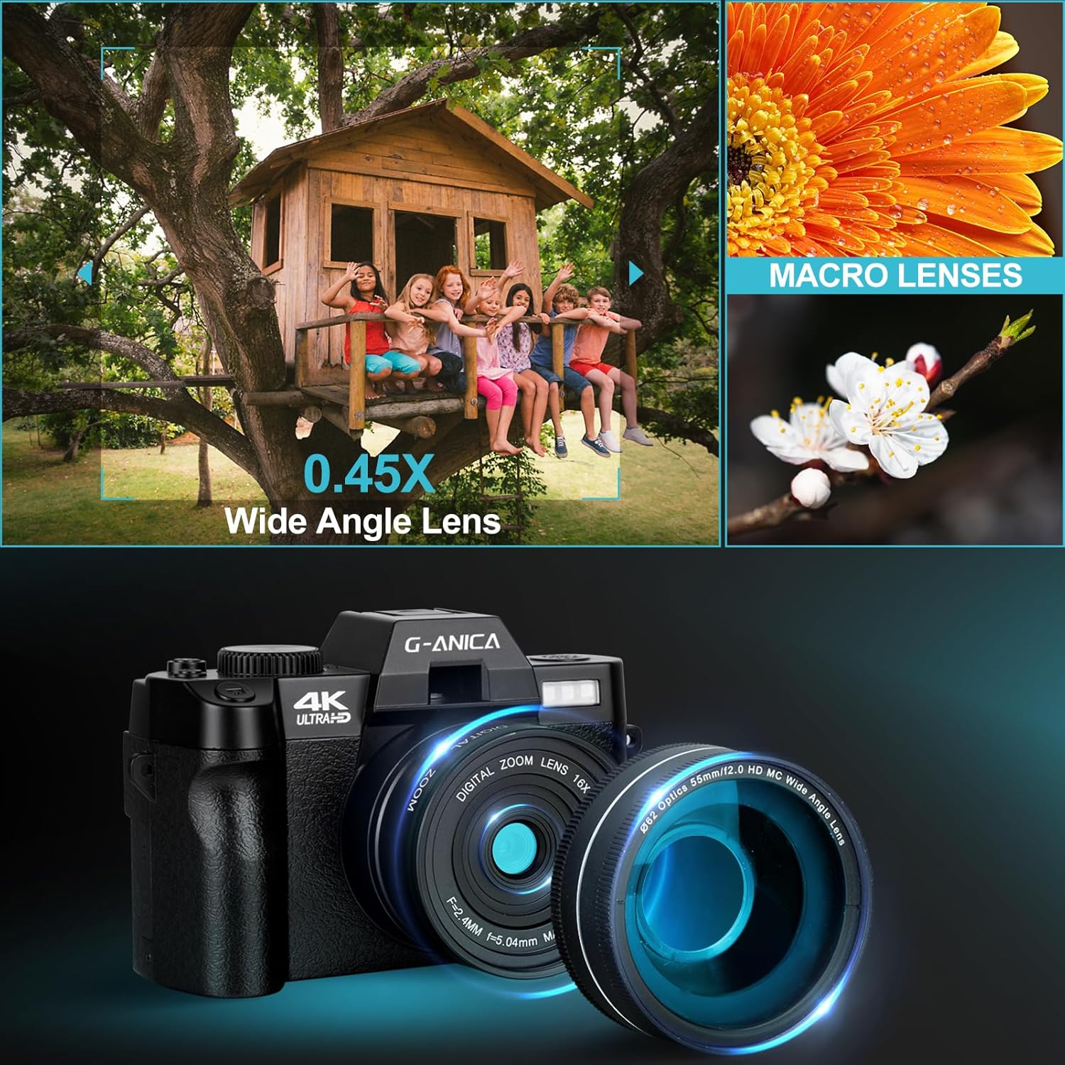 G-Anica Digital Camera, 48MP Cameras for Photography with WiFi & App Control, 4K Vlogging Camera for YouTube,Compact Camera,Perfect for Entry-Level Users and Beginners with Macro&Wide Lens-32GB Card-3