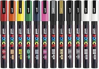 Posca PC-3M Water Based Permanent Marker Paint Art Pen - Professional 12 Pen Set - Extra Black + White