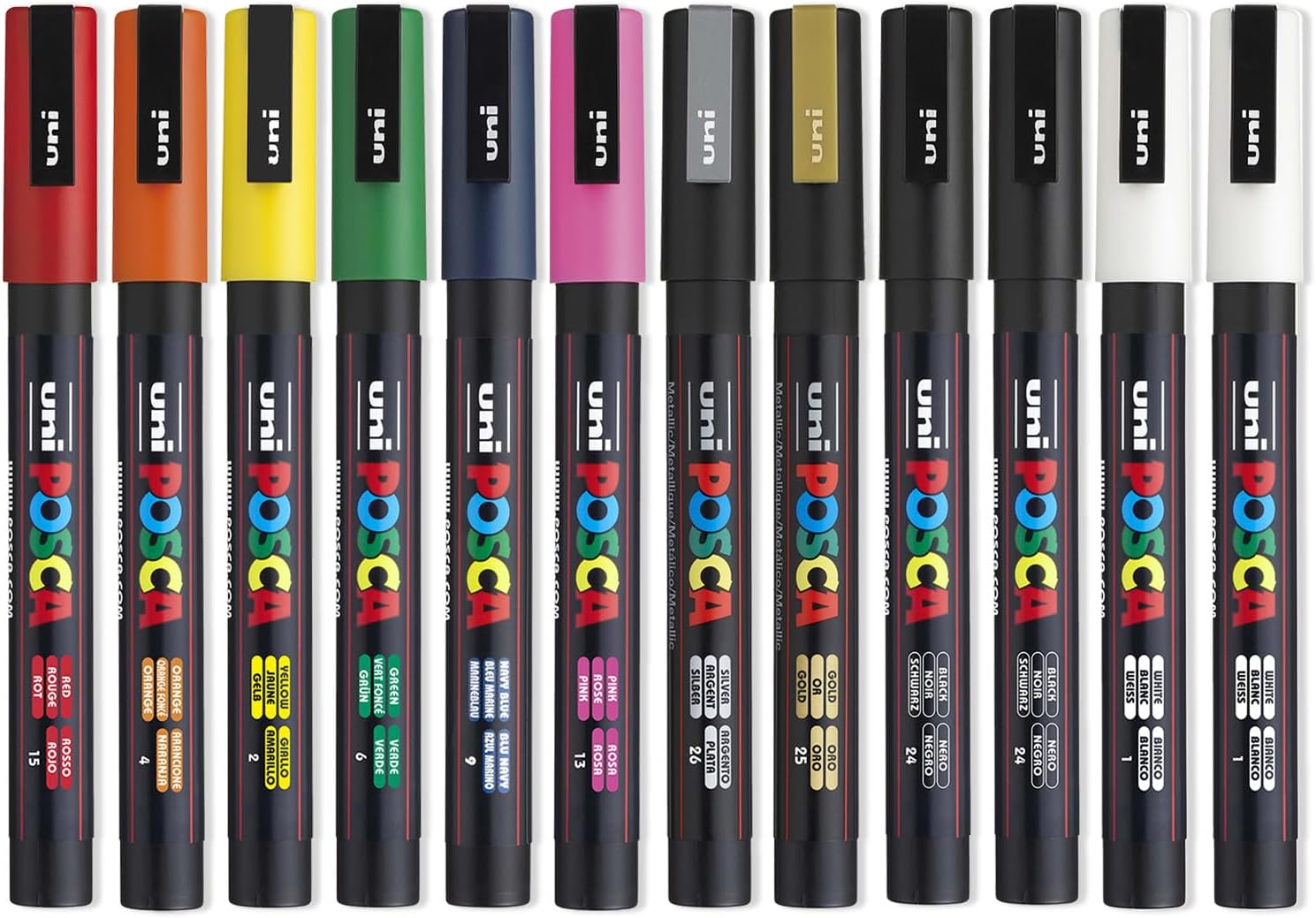 Posca PC-3M Water Based Permanent Marker Paint Art Pen - Professional 12 Pen Set - Extra Black + White-0