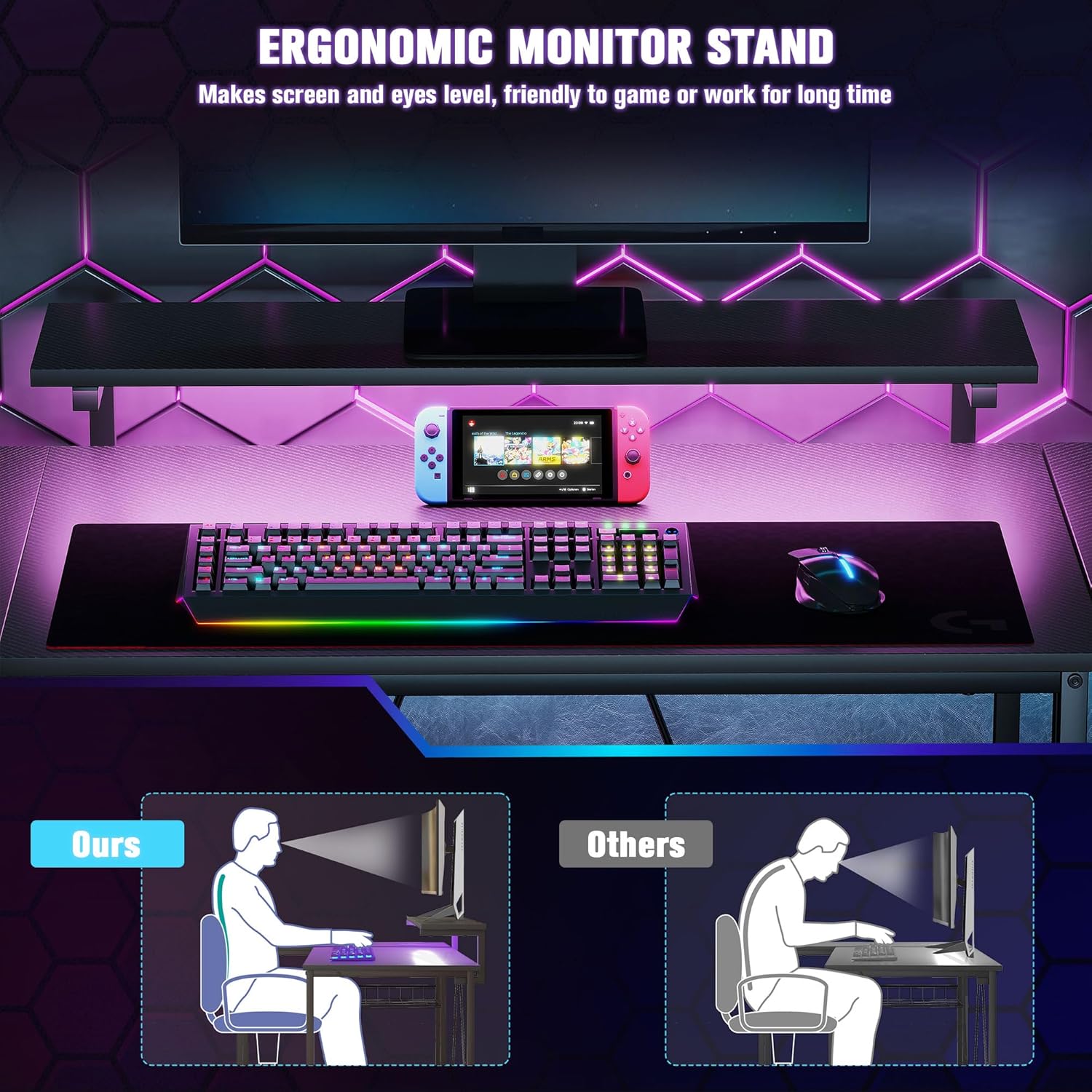 HOMCOM L Shaped Gaming Desk with LED Lights, Power Outlet, USB Charging Ports, 107cm Reversible Corner Computer Desk with Storage Shelves, Monitor Stand for Home Office, Small Space, Black-5