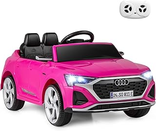 GYMAX Kids Ride on Car, 12V Battery Powered Licensed Audi Car with Remote Control, Music, Headlight and Soft Start, Children Electric Vehicle for 3+ Years Old Boys Girls (Pink)