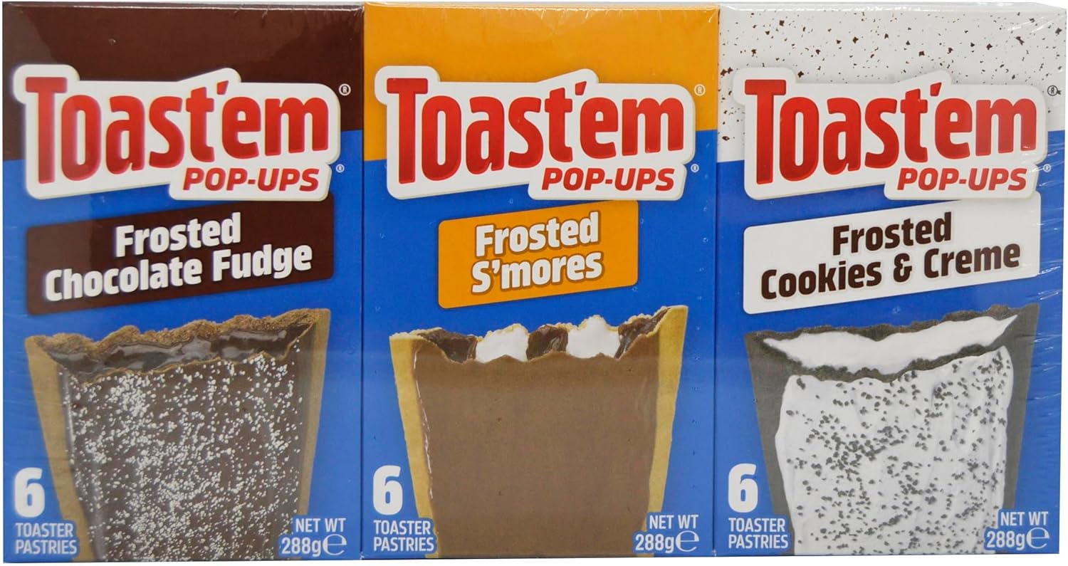 Toast'em Pop-Ups Frosted Variety Pack Chocolate Fudge, Smores & Cookies & Creme (18 pastries) Similar to Pop Tarts-1