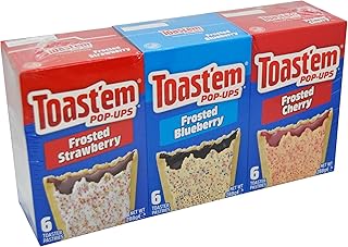 Toast'em Pop-Ups Fruit Variety Pack Frosted Strawberry, Frosted Blueberry, Frosted Cherry (18 pastries) Similar to Pop Tarts