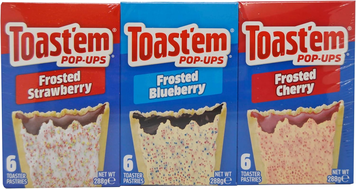 Toast'em Pop-Ups Fruit Variety Pack Frosted Strawberry, Frosted Blueberry, Frosted Cherry (18 pastries) Similar to Pop Tarts-1