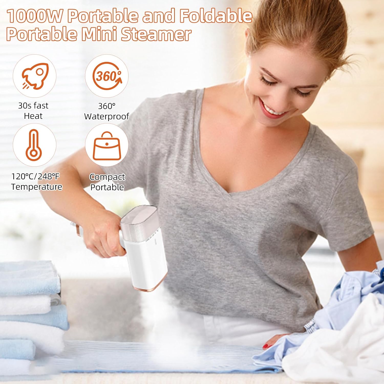 Clothes Steamer Handheld, Portable Garment SteameIron Clothes with Vertical and Horizontal Steaming FabricsSuitable for All Fabrics, Home, Travel, Home and Office,1000W,150ml Water Tank-3