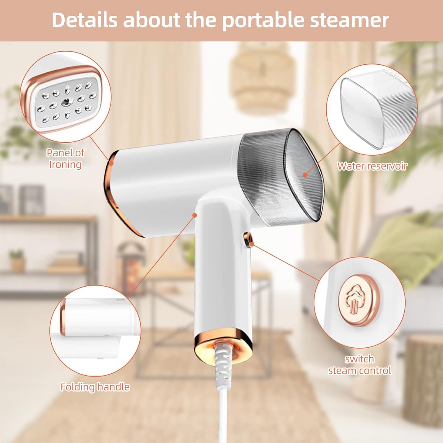 Clothes Steamer Handheld, Portable Garment SteameIron Clothes with Vertical and Horizontal Steaming FabricsSuitable for All Fabrics, Home, Travel, Home and Office,1000W,150ml Water Tank-6