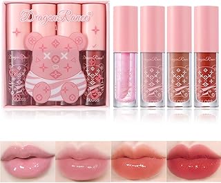 4Pcs Hydrating Lip Gloss Set, Moisturizing Tinted Lip oil Set/Long Lasting Lip Glow Balm Lip Care, Transparent Moisturizing No-Sticky Lip Gloss