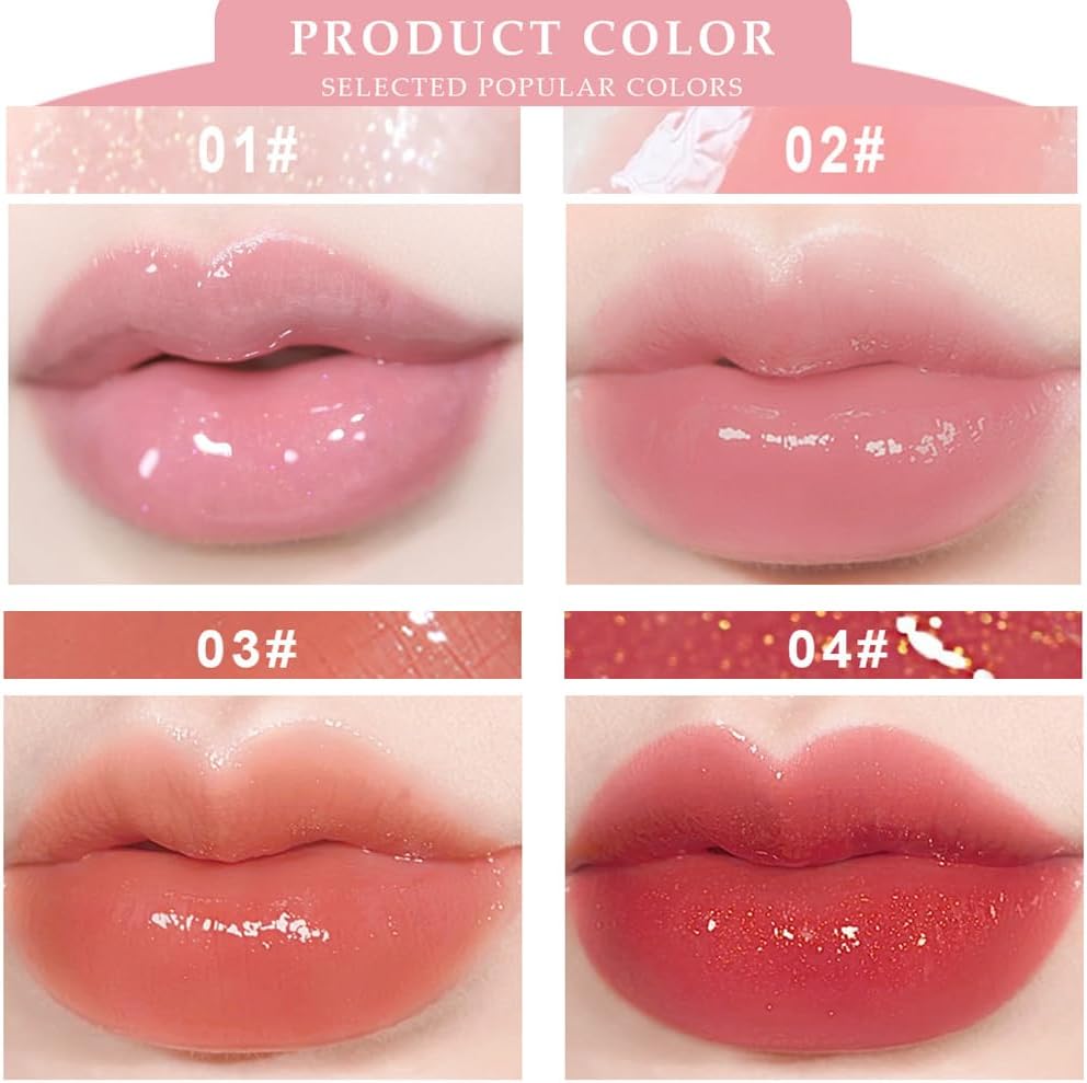 4Pcs Hydrating Lip Gloss Set, Moisturizing Tinted Lip oil Set/Long Lasting Lip Glow Balm Lip Care, Transparent Moisturizing No-Sticky Lip Gloss-4