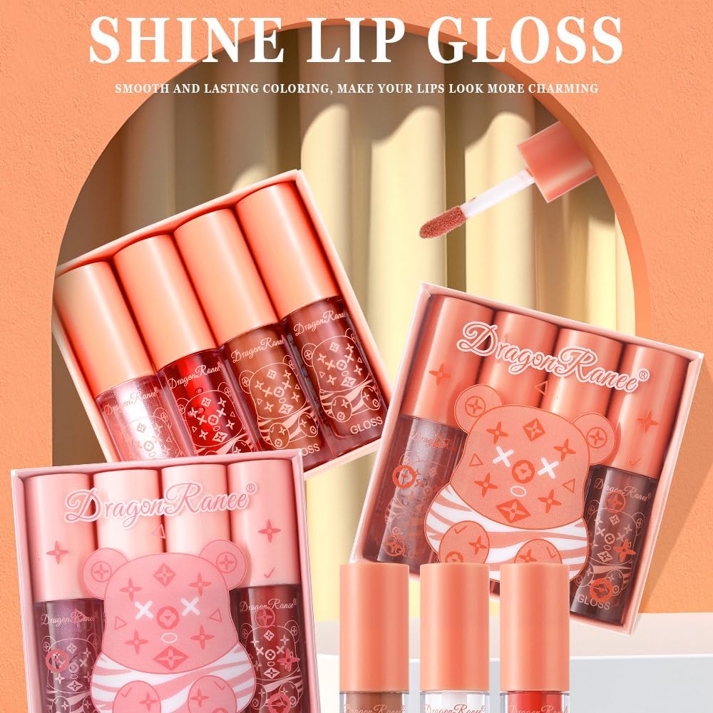 4Pcs Hydrating Lip Gloss Set, Moisturizing Tinted Lip oil Set/Long Lasting Lip Glow Balm Lip Care, Transparent Moisturizing No-Sticky Lip Gloss-6