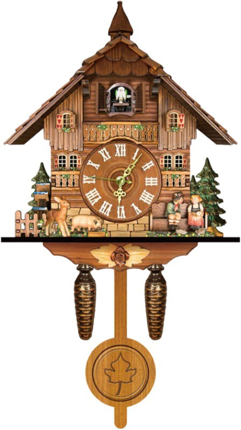 Kintrot Cuckoo Clock,Black Forest House Antique Clock,Hillside Chalet with Working Bird,Wood Retro Pendulum Clock Wall Decor-0