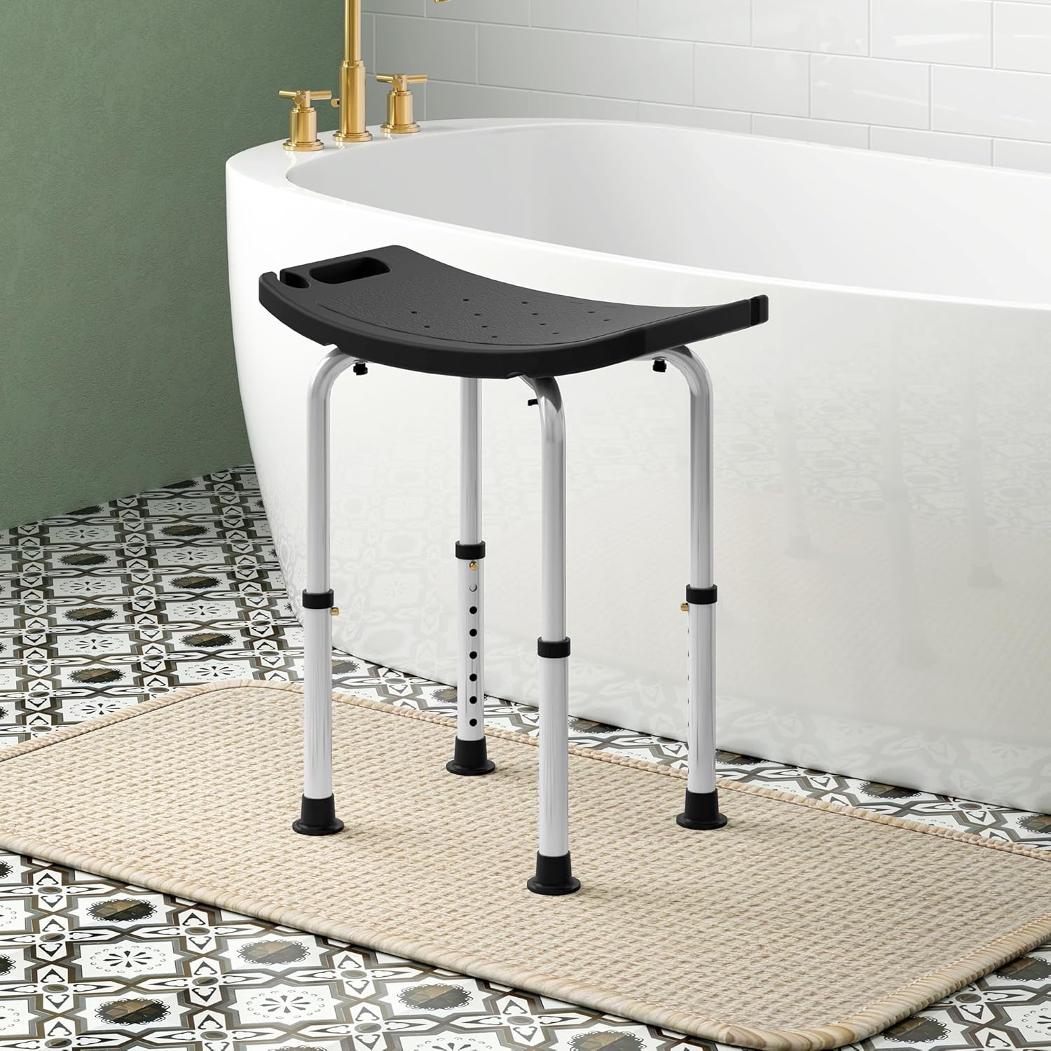 HOMCOM Height Adjustable Shower Stool, Aluminium Shower Chair, Non-Slip Bath Stool for Elderly, Disabled, Seniors, Pregnant, Black-1