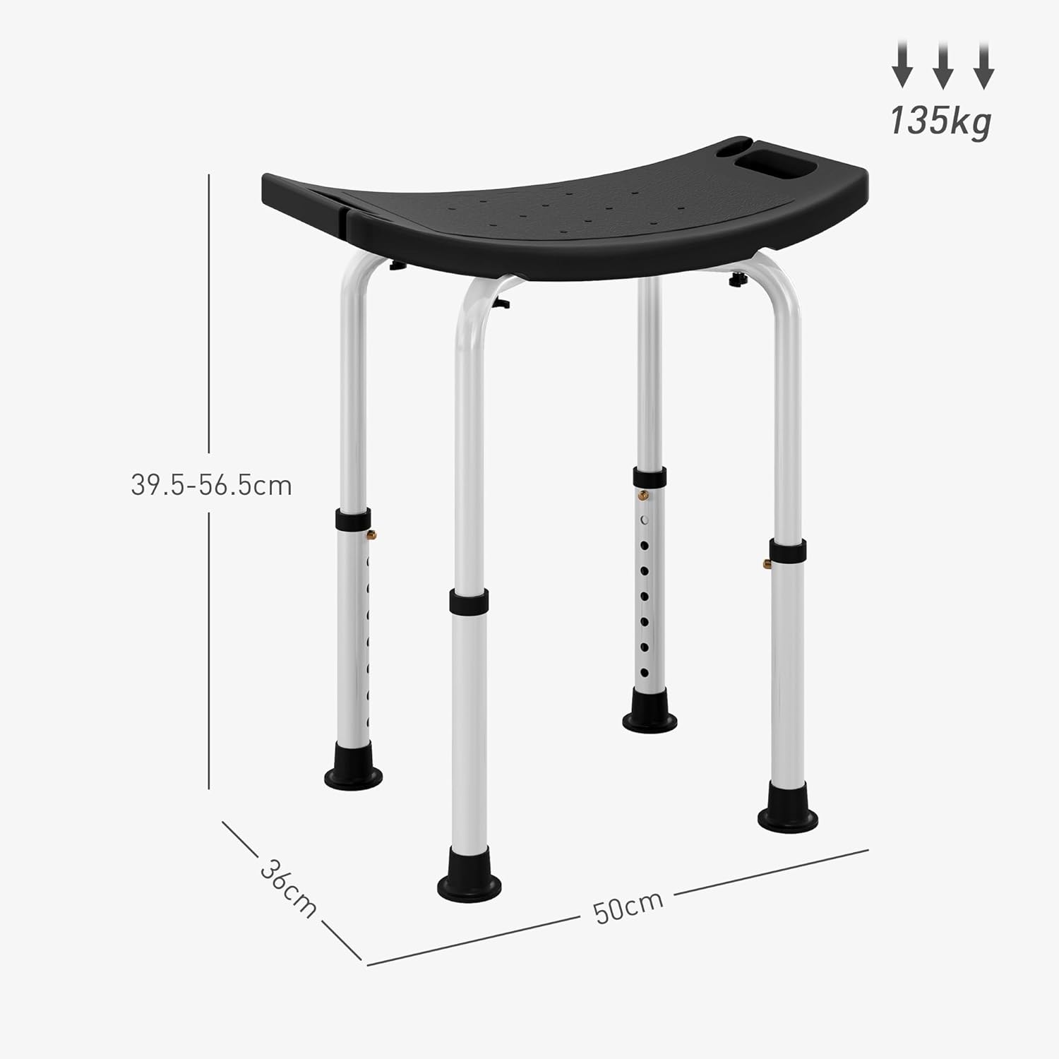 HOMCOM Height Adjustable Shower Stool, Aluminium Shower Chair, Non-Slip Bath Stool for Elderly, Disabled, Seniors, Pregnant, Black-4