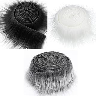 3Pcs Faux Fur Fabric Fleece Fabric, 5 X 150 Cm Plush Fur Fabric Fluffy Craft Fur, for Gnomes Beard Santa Claus Hair Dwarf Cosplay Costume DIY Craft Decoration(White&Grey&Black)