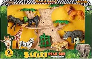 U.saf Kids Safari Playset 9pk, Realistic Animal Figures with Zookeeper and Accessories, Educational Wildlife Toy for Imaginative Play, Early Learning, and Adventure