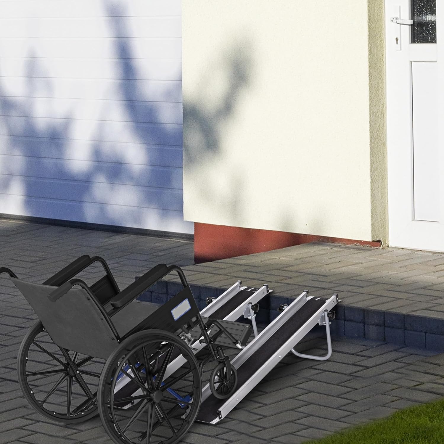 HOMCOM 2PCS Telescopic Wheelchair Ramps, 244L x 19.5Wcm, 270kg, Folding Aluminium Door Threshold Ramps for Home, Mobility Scooters, Doorways, Steps, Stairs, with Non-slip Surface, Carrying Bag-1