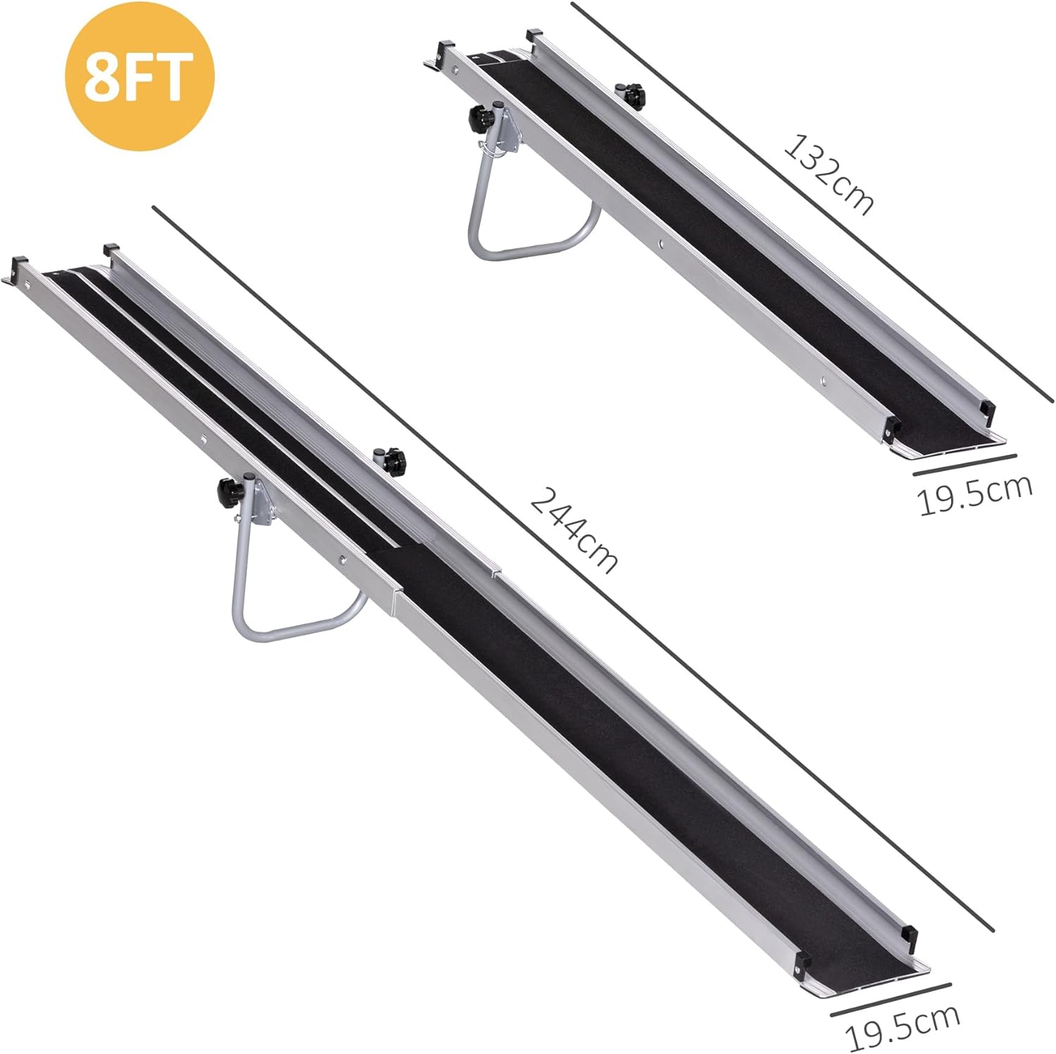 HOMCOM 2PCS Telescopic Wheelchair Ramps, 244L x 19.5Wcm, 270kg, Folding Aluminium Door Threshold Ramps for Home, Mobility Scooters, Doorways, Steps, Stairs, with Non-slip Surface, Carrying Bag-4