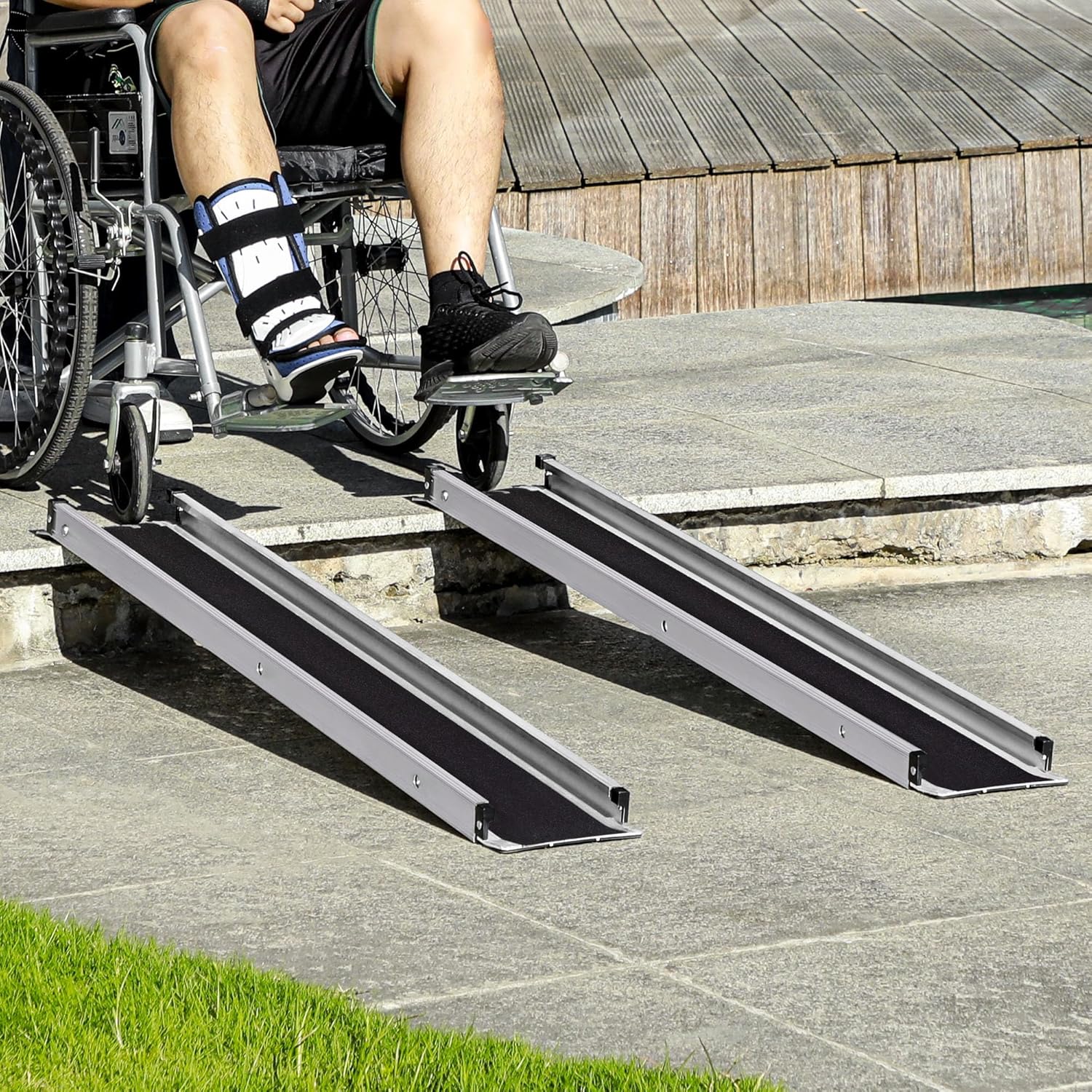 HOMCOM 2PCS Telescopic Wheelchair Ramps, 244L x 19.5Wcm, 270kg, Folding Aluminium Door Threshold Ramps for Home, Mobility Scooters, Doorways, Steps, Stairs, with Non-slip Surface, Carrying Bag-6