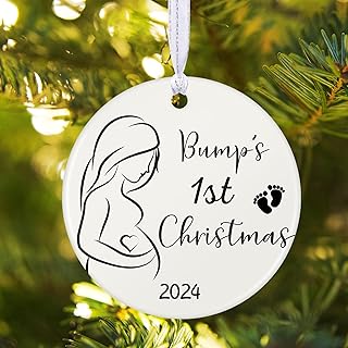 Marsui Christmas Bauble Bump's First Ceramic Ornaments 2024 Christmas Tree Decoration Hanging Plaque Gifts for Pregnancy Mummy and Daddy Toddler New Baby(2.76 x 2.76 Inches,Round Style)