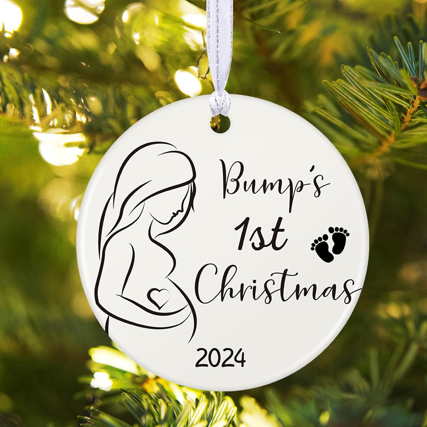 Marsui Christmas Bauble Bump's First Ceramic Ornaments 2024 Christmas Tree Decoration Hanging Plaque Gifts for Pregnancy Mummy and Daddy Toddler New Baby(2.76 x 2.76 Inches,Round Style)-0