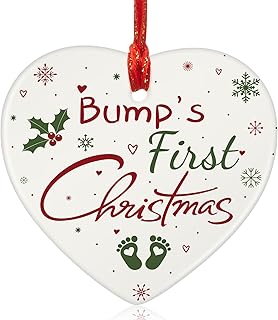 Marsui Christmas Bauble Bump's First Ceramic Ornaments 2024 Christmas Tree Decoration Hanging Plaque Gifts for Pregnancy Mummy and Daddy Toddler New Baby (2.76 x 2.76 Inches,Heart Style)