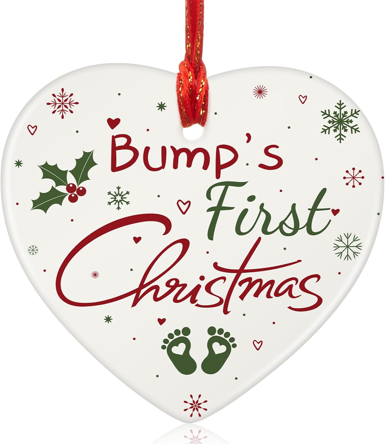 Marsui Christmas Bauble Bump's First Ceramic Ornaments 2024 Christmas Tree Decoration Hanging Plaque Gifts for Pregnancy Mummy and Daddy Toddler New Baby (2.76 x 2.76 Inches,Heart Style)-0