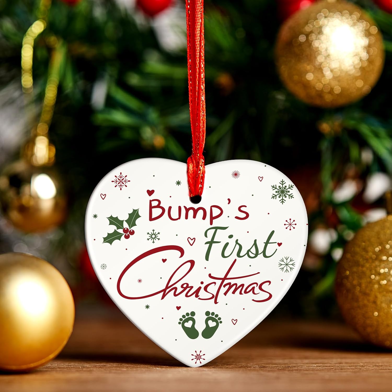 Marsui Christmas Bauble Bump's First Ceramic Ornaments 2024 Christmas Tree Decoration Hanging Plaque Gifts for Pregnancy Mummy and Daddy Toddler New Baby (2.76 x 2.76 Inches,Heart Style)-1