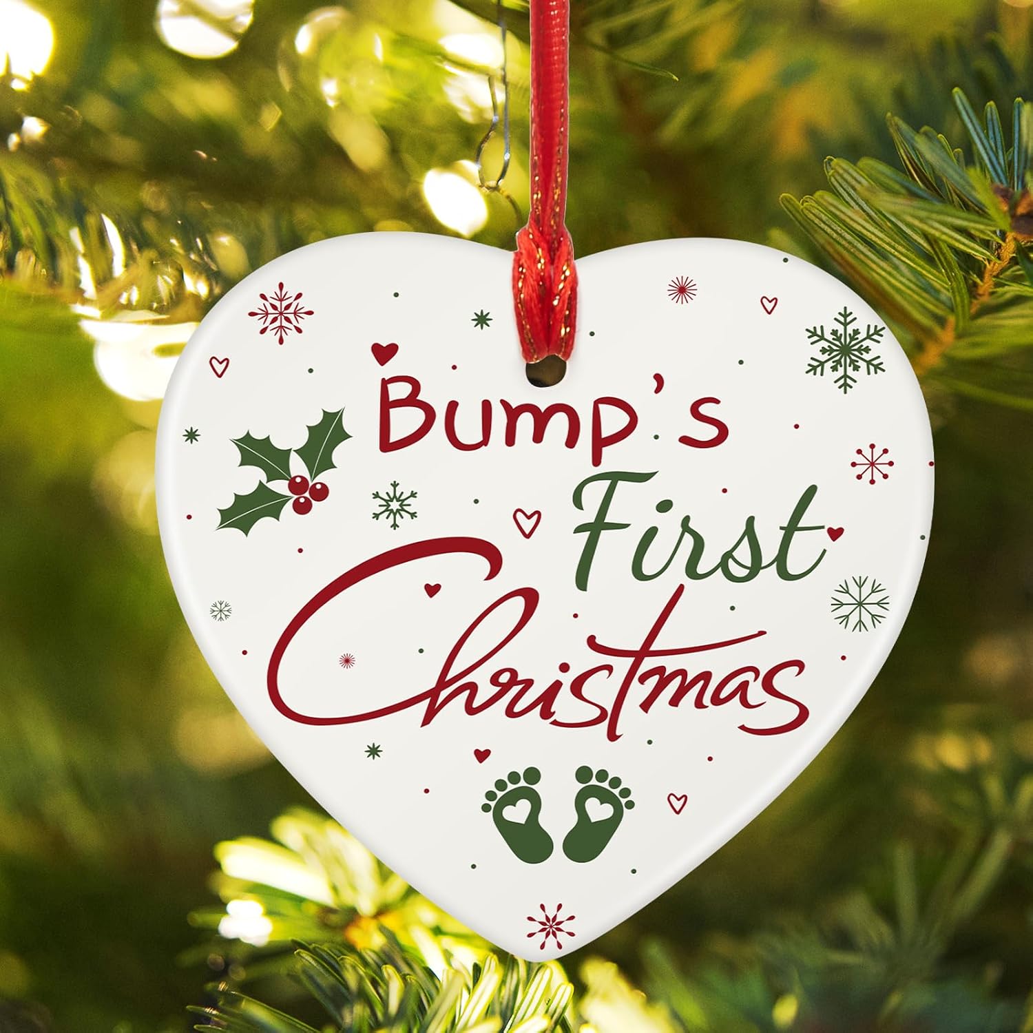 Marsui Christmas Bauble Bump's First Ceramic Ornaments 2024 Christmas Tree Decoration Hanging Plaque Gifts for Pregnancy Mummy and Daddy Toddler New Baby (2.76 x 2.76 Inches,Heart Style)-2