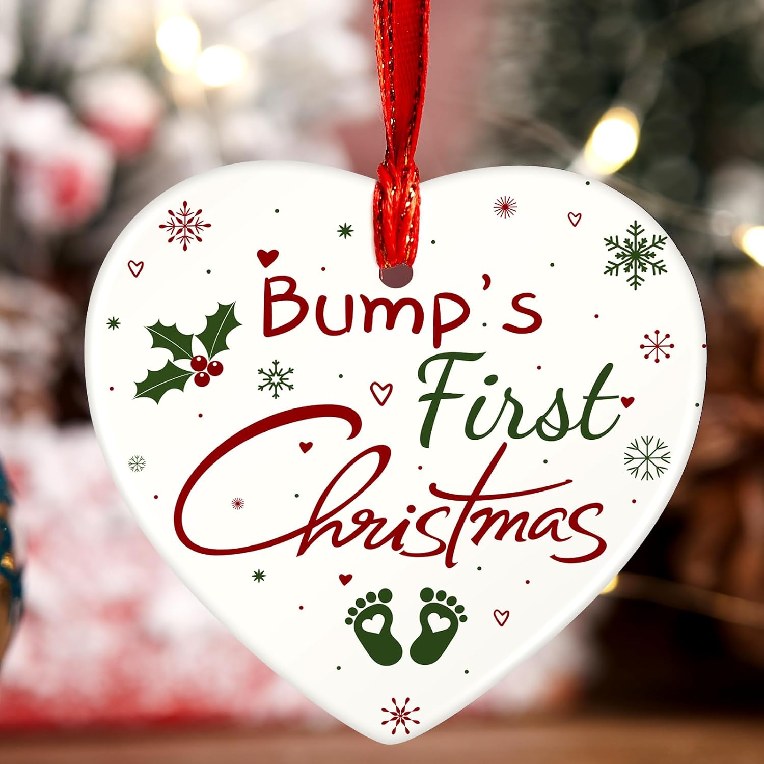 Marsui Christmas Bauble Bump's First Ceramic Ornaments 2024 Christmas Tree Decoration Hanging Plaque Gifts for Pregnancy Mummy and Daddy Toddler New Baby (2.76 x 2.76 Inches,Heart Style)-5