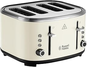 Russell Hobbs 4 Slice Toaster (Independent & Extra wide slots, 6 Browning levels, Frozen, cancel & reheat features with blue indicator light, removable crumb tray, Cream) Stylevia 26291