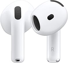 Apple AirPods 4 Wireless Earbuds, Bluetooth Headphones, Personalised Spatial Audio, Sweat and Water Resistant, USB-C Charging Case, H2 Chip, Up to 24 Hours of Battery Life, Effortless Setup for iPhone