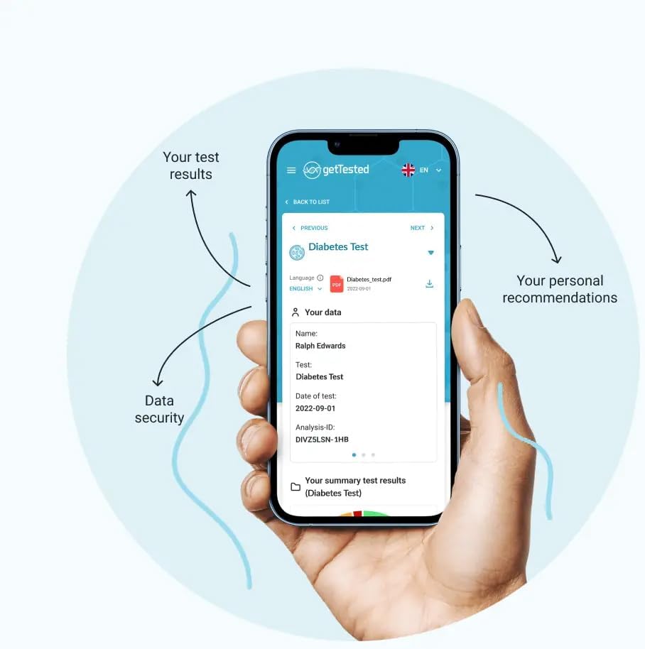 GetTested - Diabetes HbA1c Test | Long-Term Glucose Monitoring | Home Test Kit | Secure Digital Results | Online Results | Lab Test-1