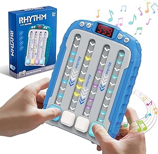 Electronic Music Rhythm Game Machine, Handheld Game for Kids, Travel Game Fast Press Push Game Fidget Toy, Autism Toy, Puzzle Game with Music & Light, Toys Gifts for Boys Girls Ages 3-12 (BLUE)