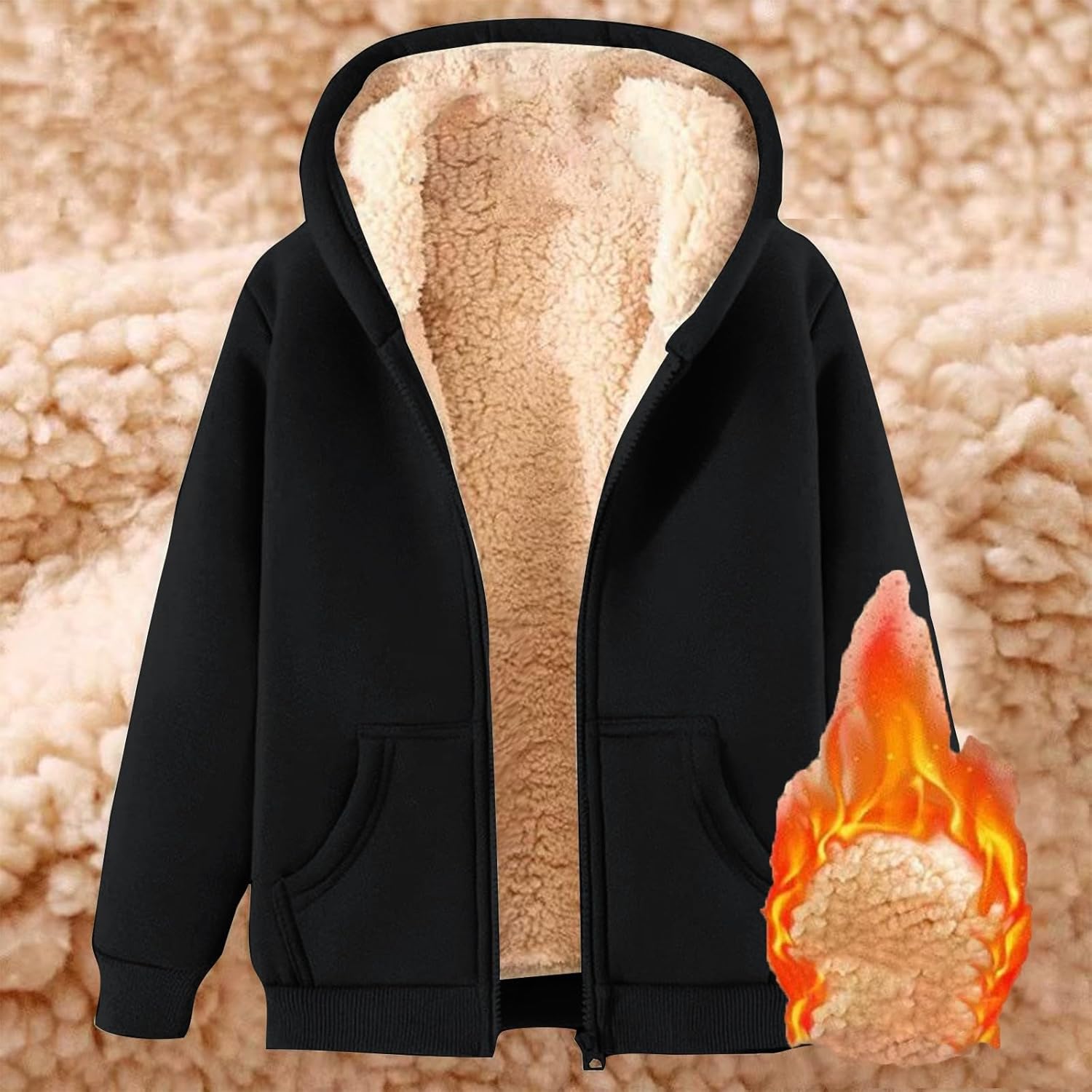 KUIH Fleece Jacket Women UK Sale Ladies Teddy Fleece Hoodie Winter Coat Sherpa Lined Jacket Women Full Zip Hoodie Teddy Bear Coats Fleece Sweatshirts Ladies Fleece Tops Sweater Outwear Winter Clothes-2