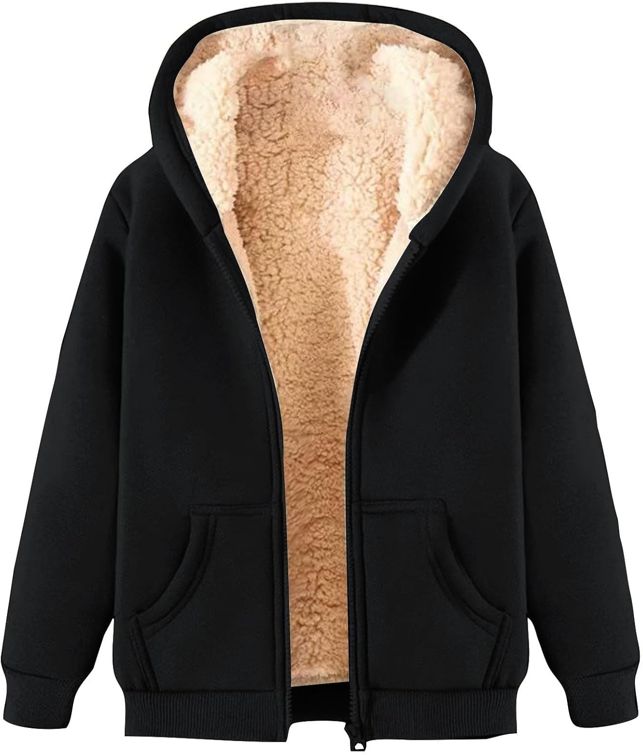 KUIH Fleece Jacket Women UK Sale Ladies Teddy Fleece Hoodie Winter Coat Sherpa Lined Jacket Women Full Zip Hoodie Teddy Bear Coats Fleece Sweatshirts Ladies Fleece Tops Sweater Outwear Winter Clothes-3