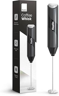 Keplin Handheld Milk Frother - Stainless Steel Electric Whisk - Portable Battery Operated Coffee Stirrer for Lattes, Matcha, Protein Shakes - Ergonomic, Compact, Easy to Clean & Use (Black)