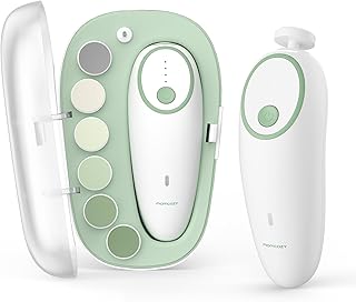 Momcozy Baby Nail File Electric, Gentle Baby Nail Trimmer Electric Rechargeable, Baby Nail Clipper Electric, 360° Fog LED Gentle Light, 7 Grinding Head Replacement Pads