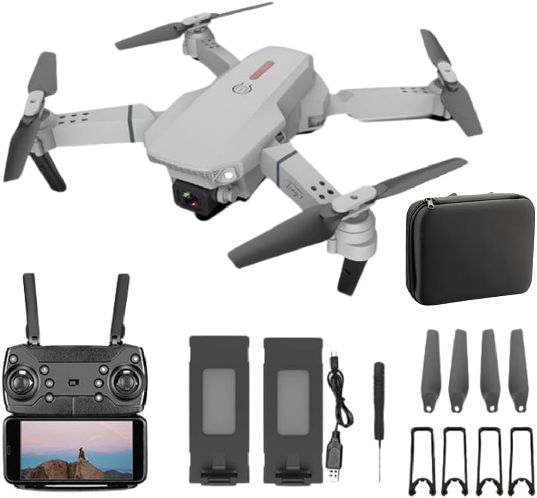 Trendi Foldable Quadcopter Drone with 360° Roll | 150m Range | Dual HD Camera Lens | 25-30 Min Flight Time | Speed Control, Gesture Manipulation, Optical Flow, Avoidance | 2 Batteries (grey)-0