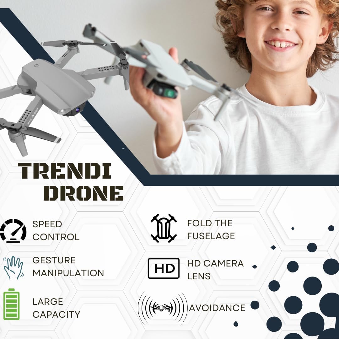 Trendi Foldable Quadcopter Drone with 360° Roll | 150m Range | Dual HD Camera Lens | 25-30 Min Flight Time | Speed Control, Gesture Manipulation, Optical Flow, Avoidance | 2 Batteries (grey)-2