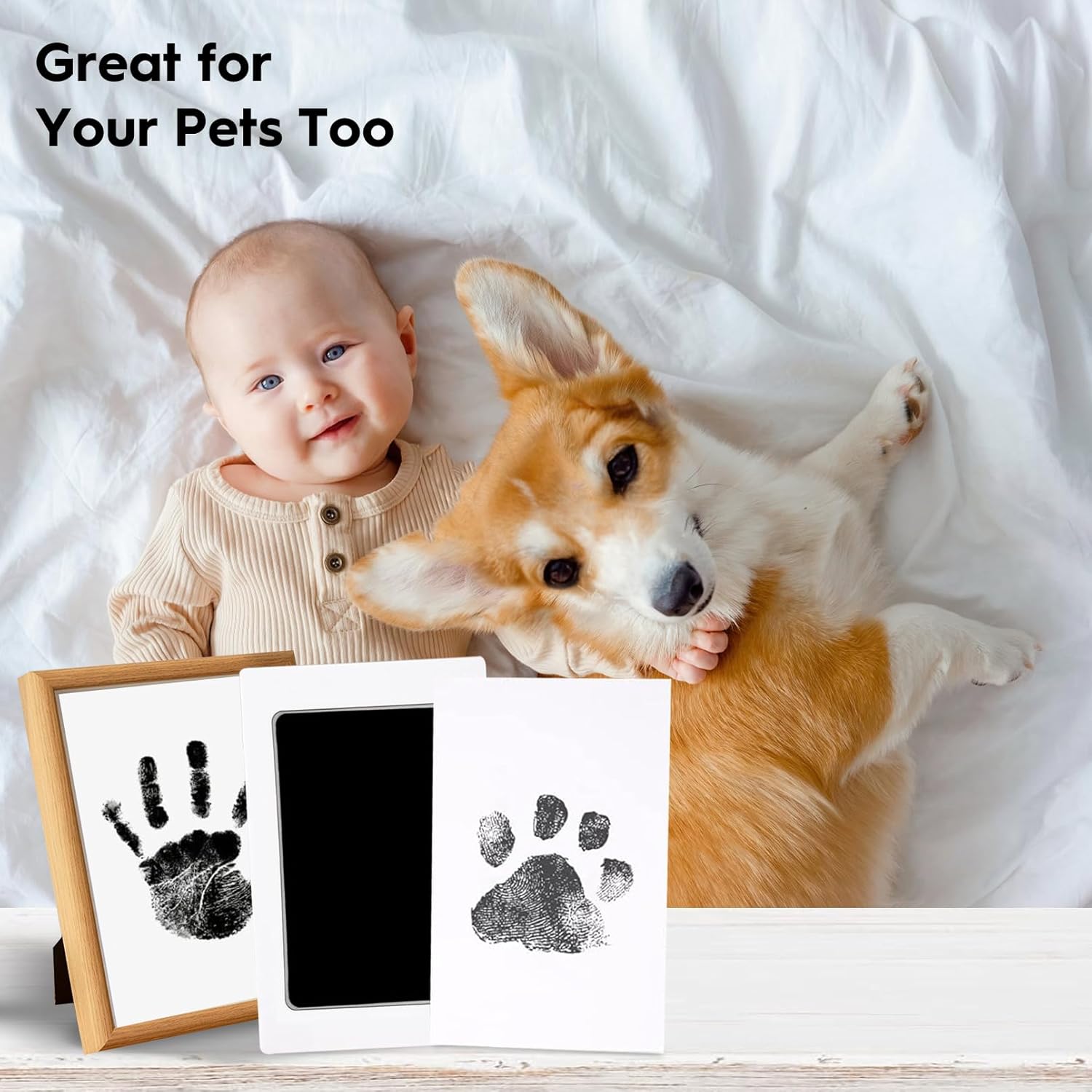 TATUNER Baby Hand and Footprint Kit Inkless - Mess Free Ink Pad, Paw Print Kit for Dogs and Cats, Safe Clean Touch Ink Pads for Newborn Handprints (Black, 0-6 Months)-4