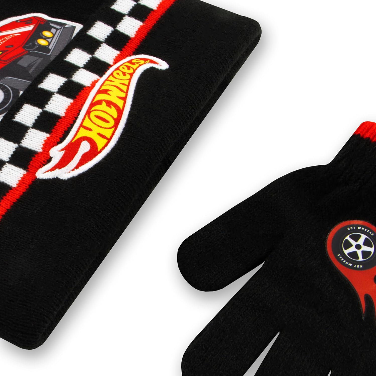 Hot Wheels Kids Hat And Gloves Set | Race Car Winter Hats For Kids | Boys Hat And Gloves Set | One Size Black-3