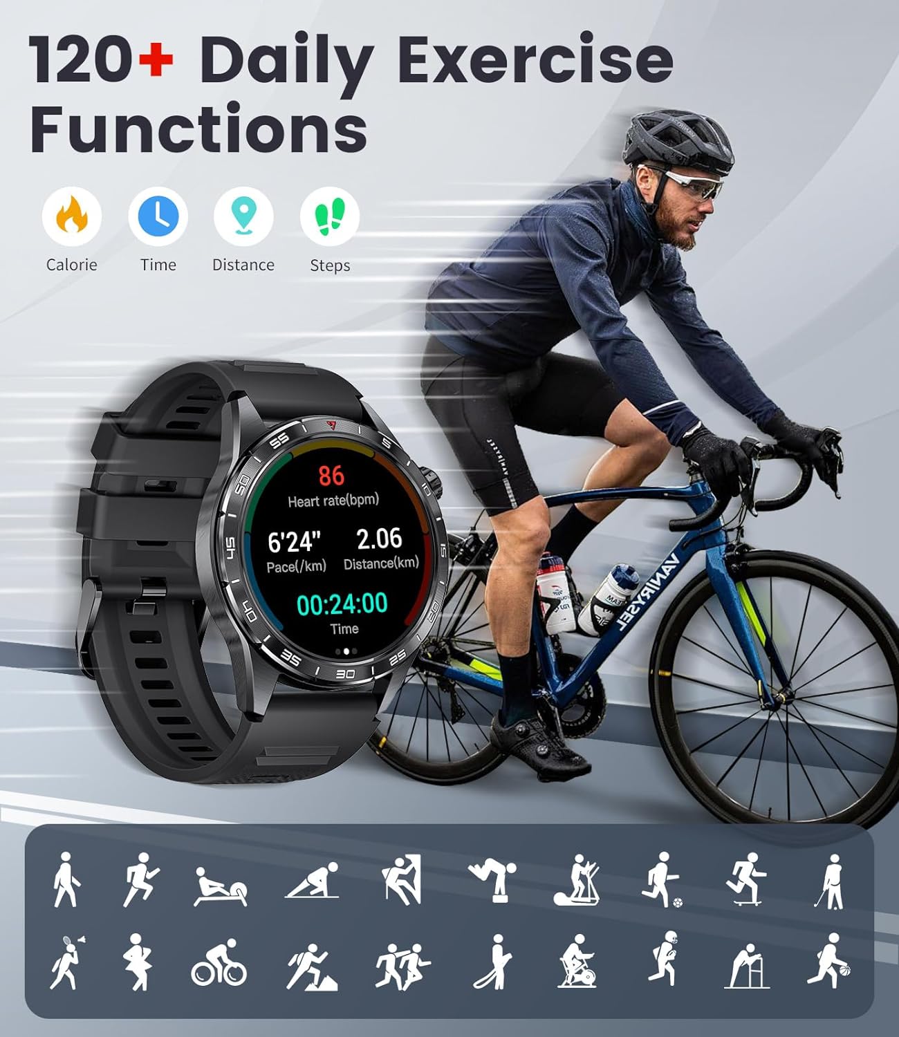 FOXBOX Smart Watch for Men (3 Straps),1.43'' AMOLED Fitness Waterproof Smartwatch,100+ Sport Modes with Bluetooth,Heart Rate, Sleep Calorie Blood Oxygen Monitor for Android iOS 400mAh Black-4