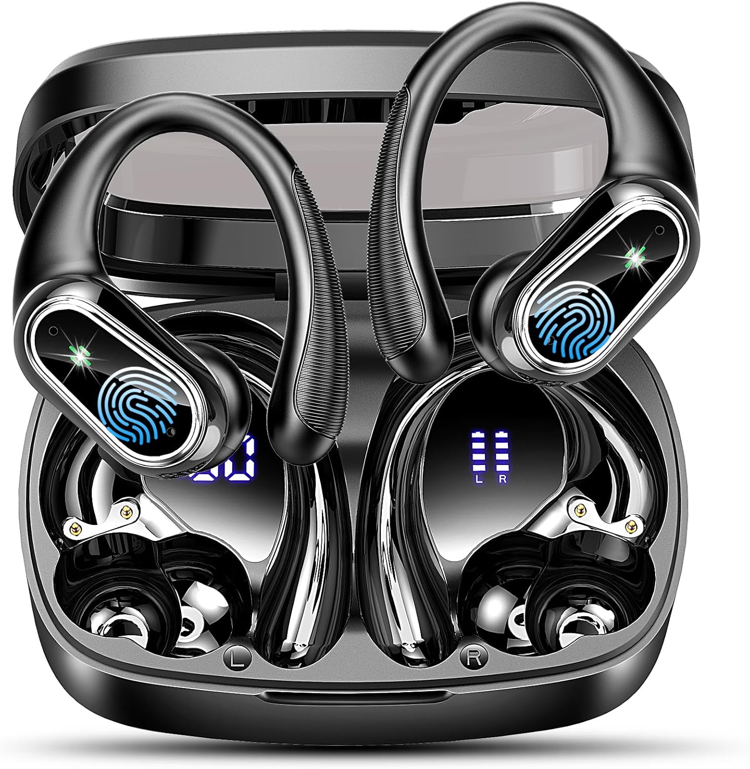 Wireless Earbuds, Bluetooth 5.3 Sport Headphones HiFi Stereo Noise Cancelling Earbuds with HD Mic, 50H Wireless Headphones Dual LED, In Ear Ear Buds with EarHooks, IP7 Bluetooth Earphones Running-0