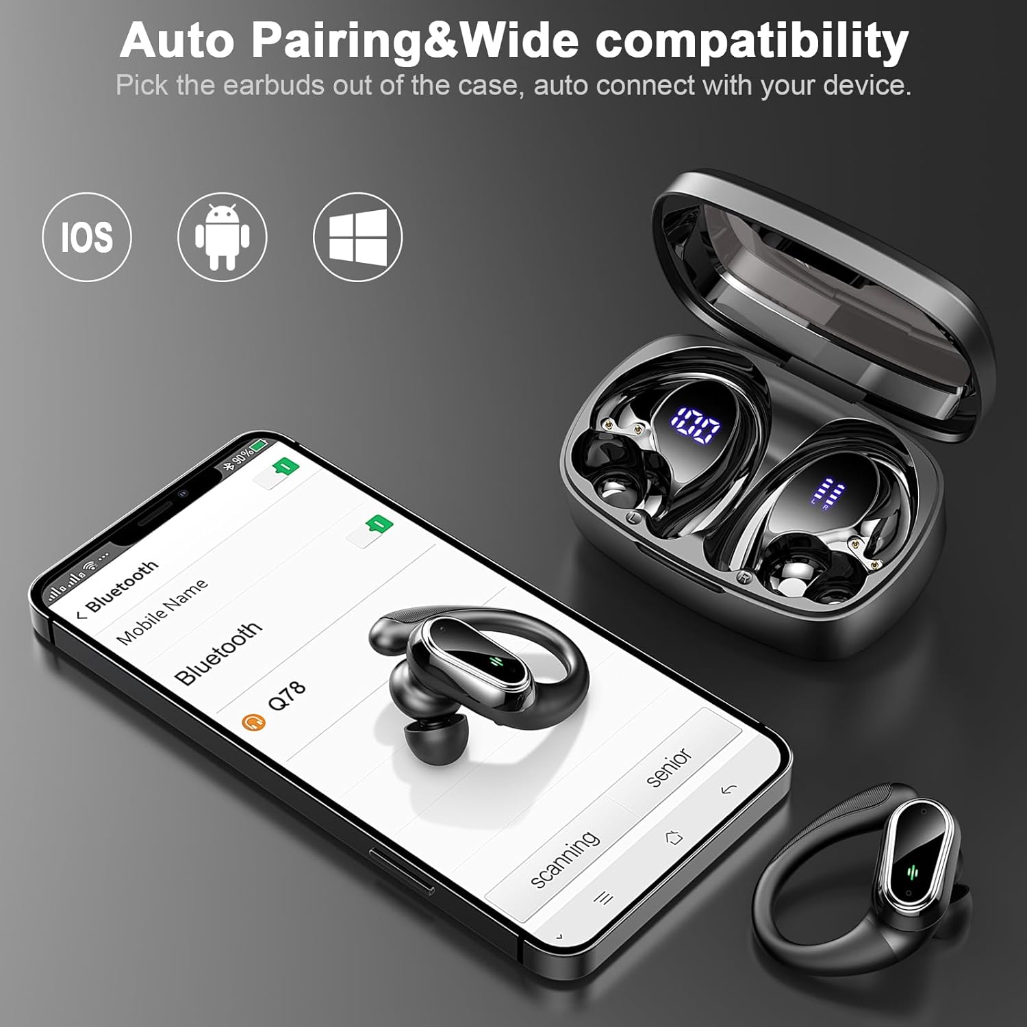 Wireless Earbuds, Bluetooth 5.3 Sport Headphones HiFi Stereo Noise Cancelling Earbuds with HD Mic, 50H Wireless Headphones Dual LED, In Ear Ear Buds with EarHooks, IP7 Bluetooth Earphones Running-1