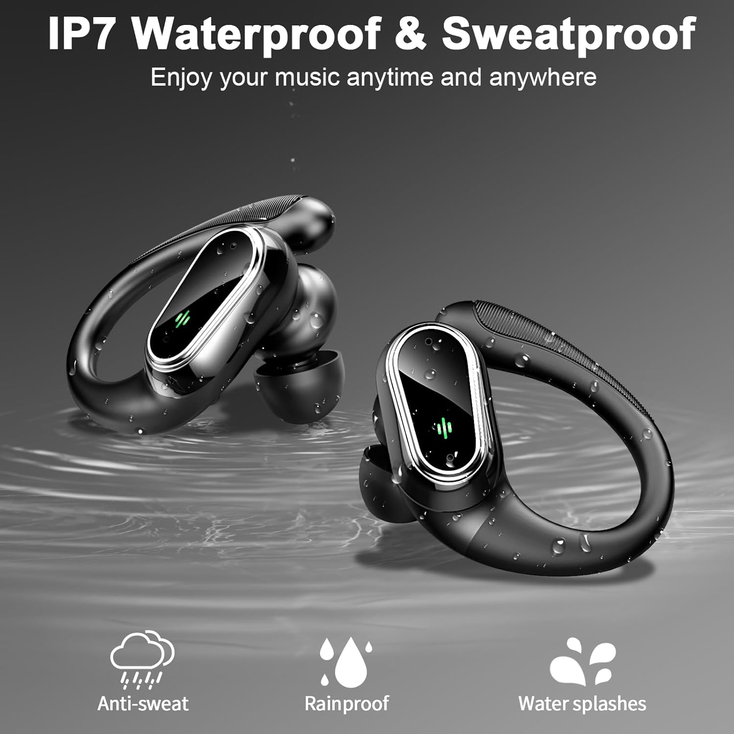 Wireless Earbuds, Bluetooth 5.3 Sport Headphones HiFi Stereo Noise Cancelling Earbuds with HD Mic, 50H Wireless Headphones Dual LED, In Ear Ear Buds with EarHooks, IP7 Bluetooth Earphones Running-5